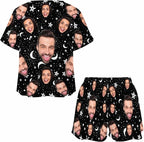 Custom Short Pajamas Set with Face Photo Women‘s Sleepwear Tee Personalized PJ Short Loungewear Set fot Her