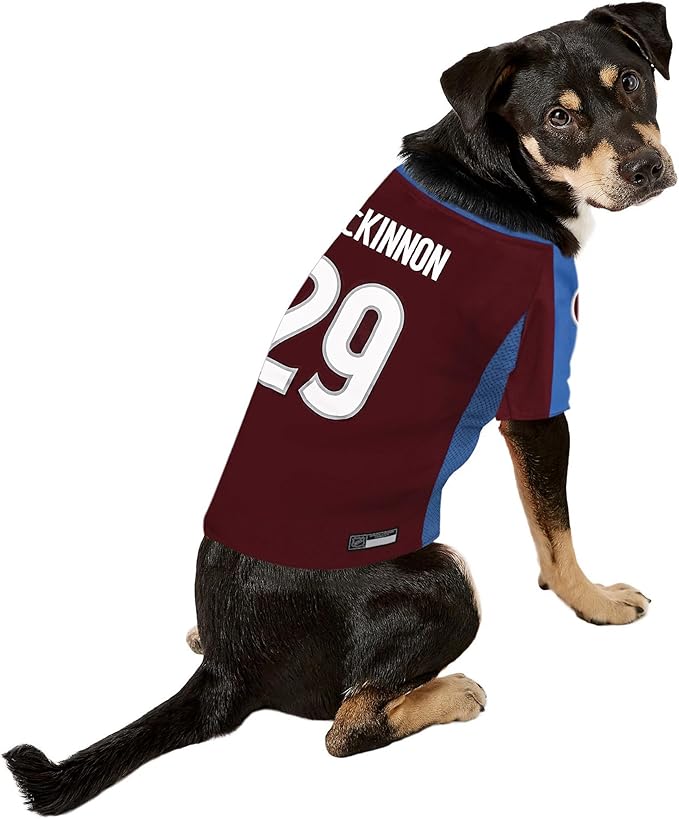 Pets First NHLPA Nathan MacKinnon Mesh Jersey for Dogs & Cats, Colorado Avalanche Nate Dogg-29, Dog Jersey, Size Large, Licensed Dog Jersey with Your Favorite Hockey Team Player