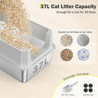 Stainless Steel Litter Box, Extra Large Litter Boxes for Big Cats, XLarge Metal Cat Litter Box with Lid, Anti-Urine Leakage XL Box with High Sides, Easy Clean, Non-Sticky, Scoop Included