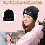 Women’s Cat Beanie, Cute Animal Knitted Hats Cat Lovers Gifts, Funny Christmas Stocking Stuffers for Women Girls