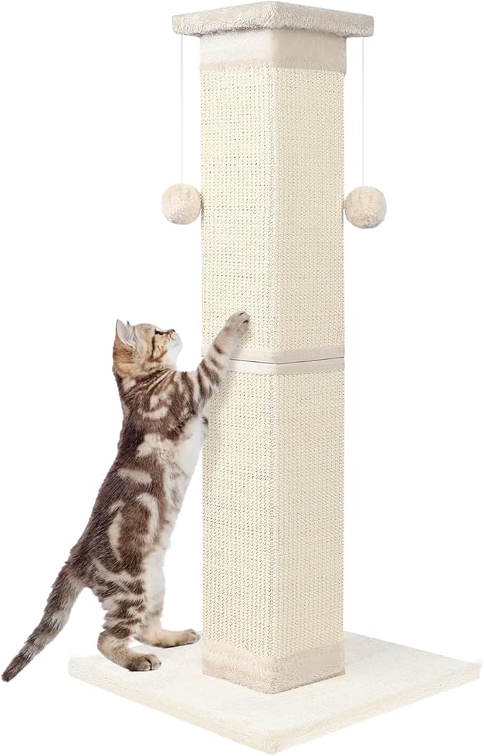 Cat Scratching Post 33 Inch Nature Sisal Cat Scratch Post for Indoor Cats, Large Cat Scratcher Protect Your Furniture, for All Breeds
