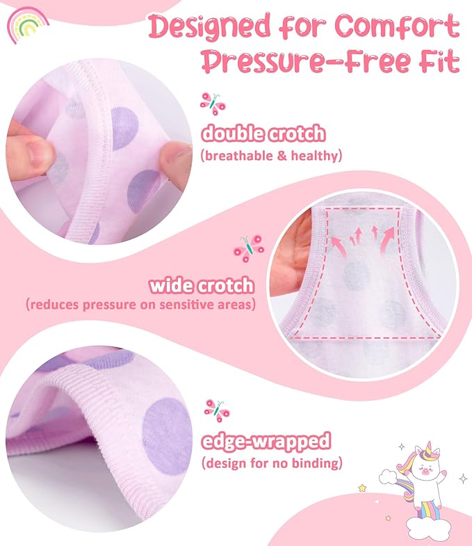 Girls and Toddlers 100% Cotton Underwear Tagless Soft Panties Size 2-3T,4-5T,6,8,10,12 (6-Pack)