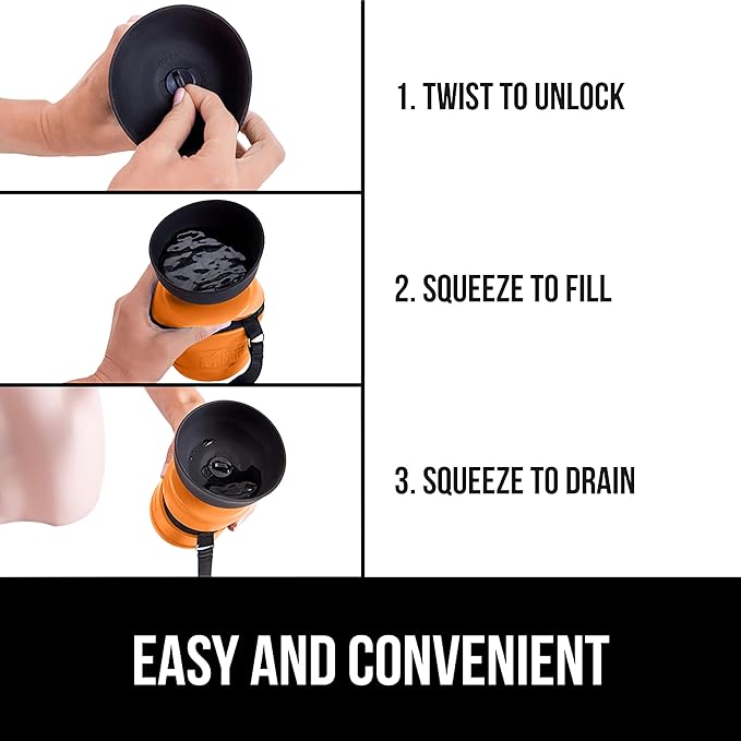 GORILLA GRIP Dog Water Bottle, Portable Water Bowl Dispenser for Dogs, 12 oz Leak Proof Pet Travel Squeeze Bottles, Food Grade Silicone, To Go Puppy Essentials, Hiking Camping Trip Accessories, Orange