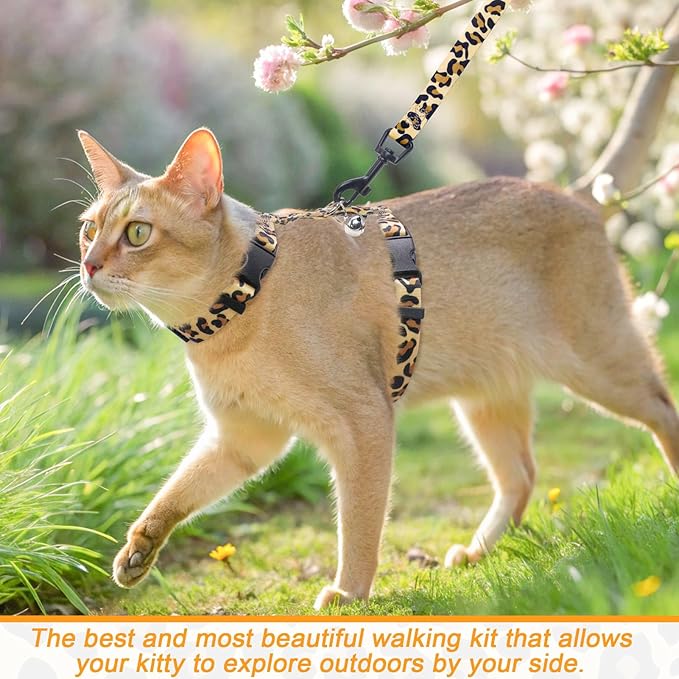 BEAUTYZOO Cat Harness and Leash Set Escape Proof for Walking, Kitten Soft Adjustable Vest Harnesses for Small Medium Large Cats, Easy Control Breathable Plaid Ribbon Nylon for Outdoor Indoor Use