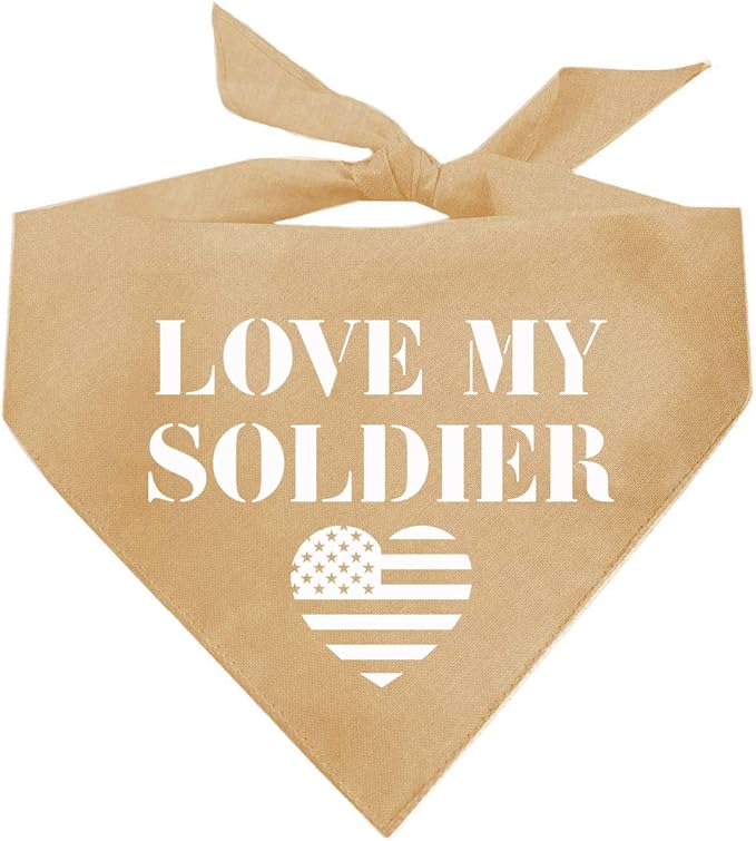 Love My Soldier Dog Bandana | 100% Cotton Adjustable Triangle | Made in USA | Army | Militray | Homecoming |Tan, One Size (89)