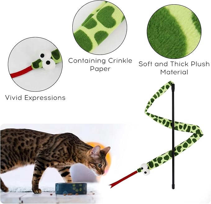 Andiker Cat Wand Toy, 44 Inches Plush Cats Snake Toys with Long Sound Paper Lightweight Handheld Interactive Cat Toys for Indoor Cats and Kitten (Blue)