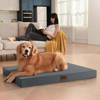 Outdoor Extra Large Dog Crate Bed, XXL Waterproof Dog Bed for Giant Breeds Dogs, 47x29 Inch Orthopedic Egg Crate Foam Pet Mat with Removable Cooling Cover, Grey