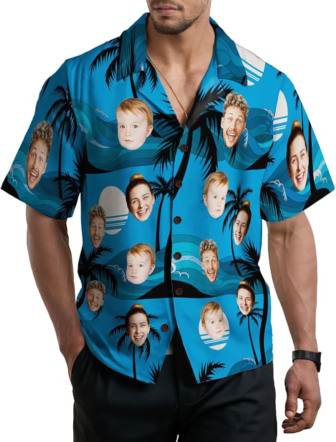 Custom Hawaiian Shirt with Face for Men, Unisex Tropical Beach Shirts Personalized Casual Funny Hawaii Button Down Shirts