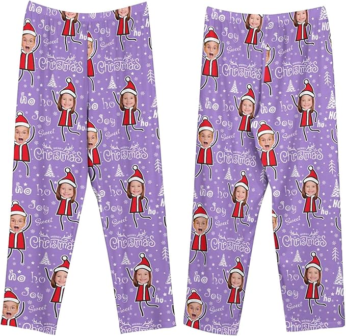 Custom Couple Pajama Pants Sock with Funny Face, Personalized PJ Anniversary Birthday Women Men Pants