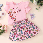 Akyzic Little Girl Skirt Outfit Two Piece Spring Summer Outfit Butterfly Dress Cat Print Skirt Toddler Girl Outfit Set