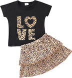 Akyzic Little Girl Skirt Outfit Two Piece Spring Summer Outfit Butterfly Dress Cat Print Skirt Toddler Girl Outfit Set