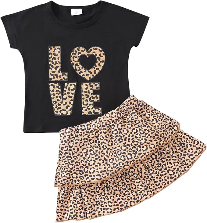 Akyzic Little Girl Skirt Outfit Two Piece Spring Summer Outfit Butterfly Dress Cat Print Skirt Toddler Girl Outfit Set