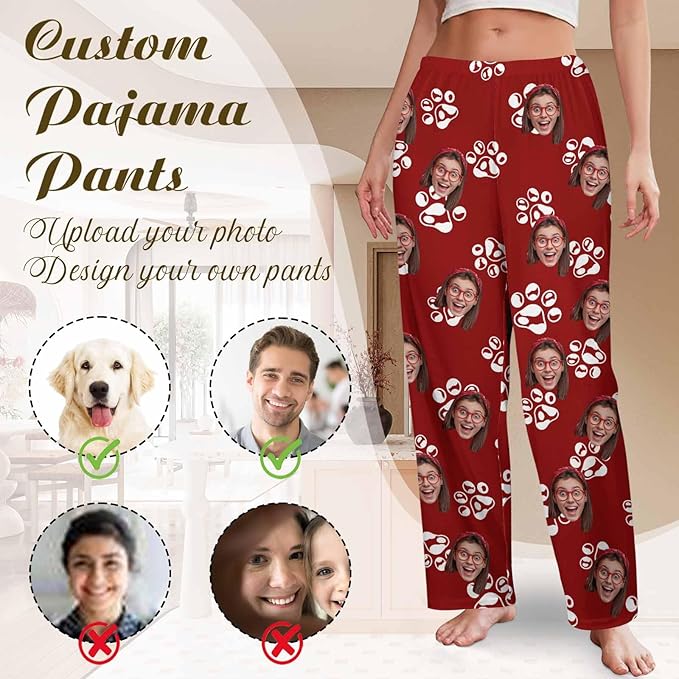 Custom Couple Pajama Pants Sock with Funny Face, Personalized PJ Anniversary Birthday Women Men Pants