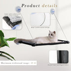 Cat Hammock for Window Wall with 4 Suction Cups 1 Cushion Cover,Cat Window Perch, Space Saving and Easy Mounted Large Cats Bed,Pet Resting Safety Holds (Black, Large)