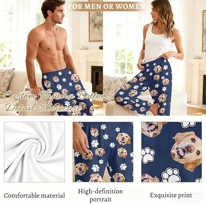 Custom Couple Pajama Pants Sock with Funny Face, Personalized PJ Anniversary Birthday Women Men Pants