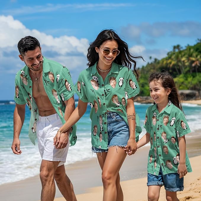 Custom Hawaiian Shirt with Face for Men, Unisex Tropical Beach Shirts Personalized Casual Funny Hawaii Button Down Shirts