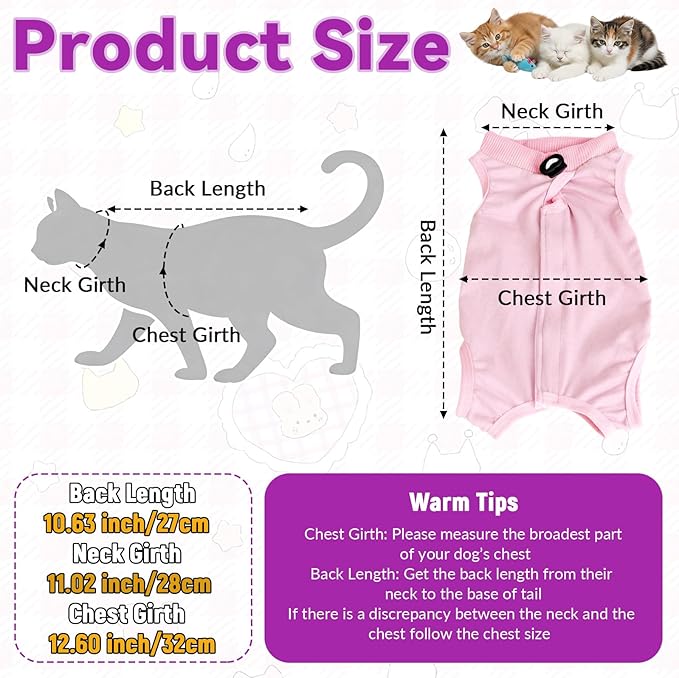 Cat Recovery Suit, Breathable Cat Onesie for Cats After Surgery, Kitten Onesie Bodysuit for Female Abdominal Wounds Skin Diseases E-Collar Alternative Wear (Pink, Medium)