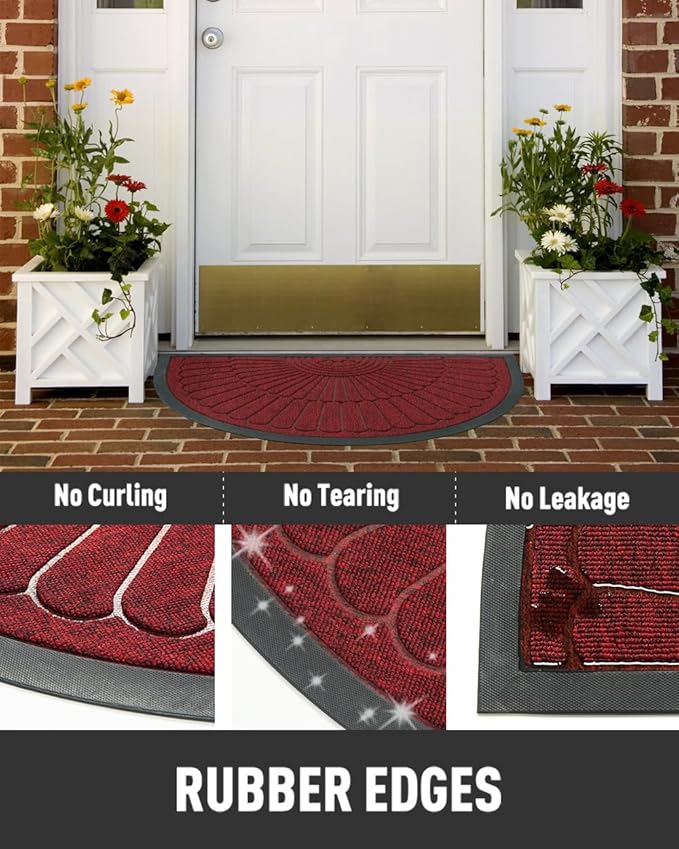 tchdio Door Mat Outdoor Indoor Entrance Doormat-Semicircular Durable Rubber Non Slip Front Door Mat for Outside Inside Entry Entryway Dirt Trapper WelcomeMat for Muddy Paws and Shoes-Red 24”x36”