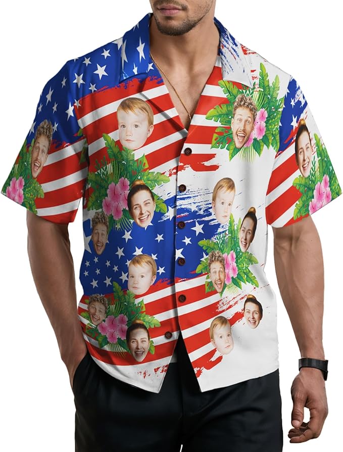 Custom Hawaiian Shirt with Face for Men, Unisex Tropical Beach Shirts Personalized Casual Funny Hawaii Button Down Shirts