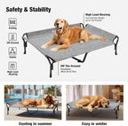 Veehoo Cooling Elevated Dog Bed, XL Raised Pet Cot with Guardrail & Slope Headrest, Durable Breathable Teslin Mesh, Non-Slip Feet, Washable Dog Couch Bed for Indoor & Outdoor, X Large, Black Silver