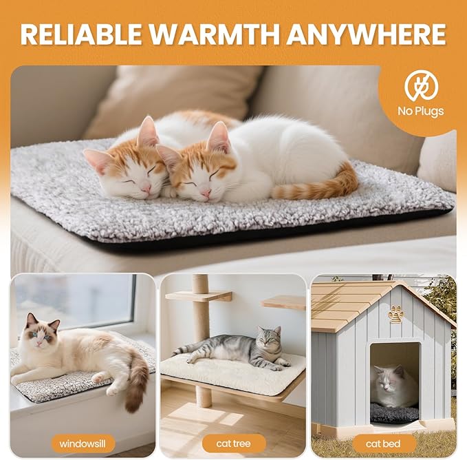 Self Warming Cat Bed Self Heating Cat Dog Mat 24 x 18 inch Extra Warm Thermal Pet Pad for Indoor Outdoor Pets with Removable Cover Non-Slip Bottom Washable Non Electric