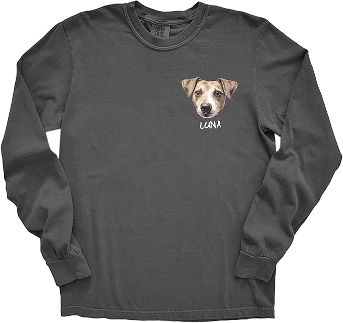 Custom Dog Photo Shirt, Cute Cat Mom Dad Gifts, Pet Lover Long Sleeve Shirts and Sweatshirts, Sentimental Memorial Personalized Gifts for Christmas, Birthday Multiple Colors