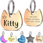Anavia Small Size Dog Cat ID Tags, Small/XS Personalized Color Plated Stainless Steel Puppy Kitten Name Tags, Customized Engraved Nameplate Pet Collar Tag (Rose Gold, Cat Head)