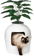 Secret Litter Box by Bundle & Bliss - Hidden Litter Box Enclosure, Patented Design with Odor Control, Includes Faux Plant, Carbon Filter and Real Stones Vivid White