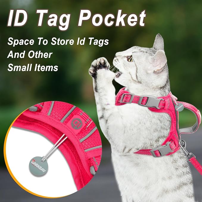 Cat Harness and Leash Set for Walking Escape Proof for Small Large cat Kitten Harness with ID tag Pocket (Pink,XXS)