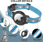 Reflective AirTag Cat Collar, Integrated Cat Tracker Collar with Air Tag Holder and Bell, Safety Elastic Band Cat GPS Collars for Girl Boy Cats, Kittens and Puppies (Blue, XS)