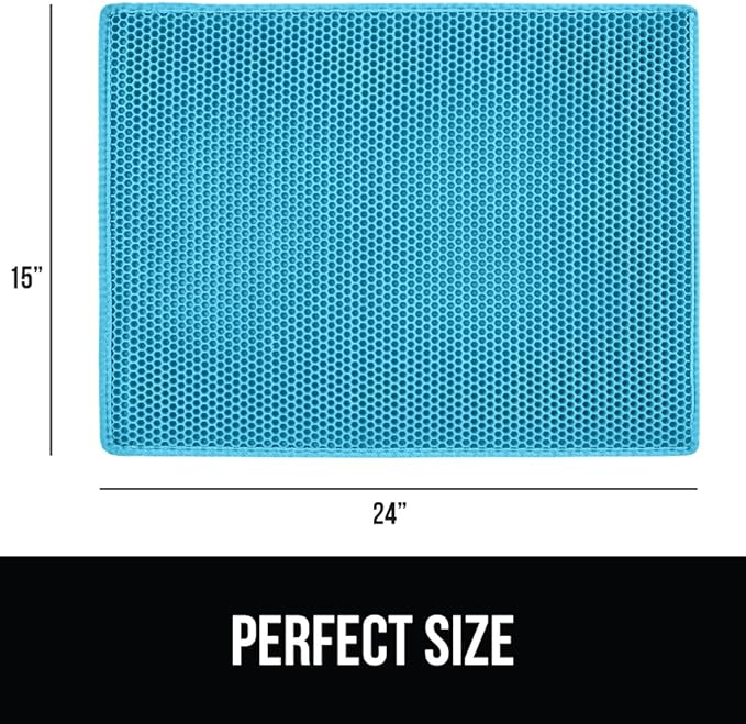 GORILLA GRIP Honeycomb Cat Litter Box Mat, Two Layer Trapping Waste Mats, Soft On Paws, Litter Box Supplies and Essentials for Indoor Cats, Traps Excess, Water Resistant for Floors, 24x15 Turquoise
