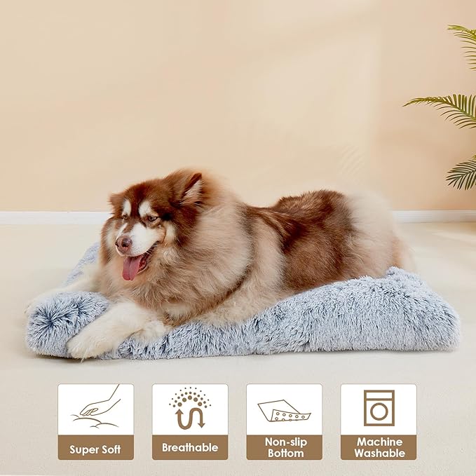 EHEYCIGA Fluffy XXL Dog Crate Pad, Plush Faux Fur Bed for Extra Large Size, Calming Anti Anxiety XXL Dog Bed for Crate, Washable Soft Warm Mat with Non-Slip Bottom