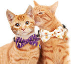 2 Pack Breakaway Cat Collar with Removable Bow Tie and Bell for Boy Girl Cats,Cute Cotton Kitten Collar with Purple Lavender and Red Flower Pattern for Female Male Cats (Lightning&Sun)