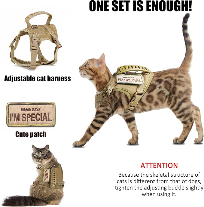 AIWAI Tactical Cat Harness for Walking Escape Proof, Adjustable Pet Vest Harness, Soft Mesh with Control Handle for Large Cat Small Dog, Gift with Patch
