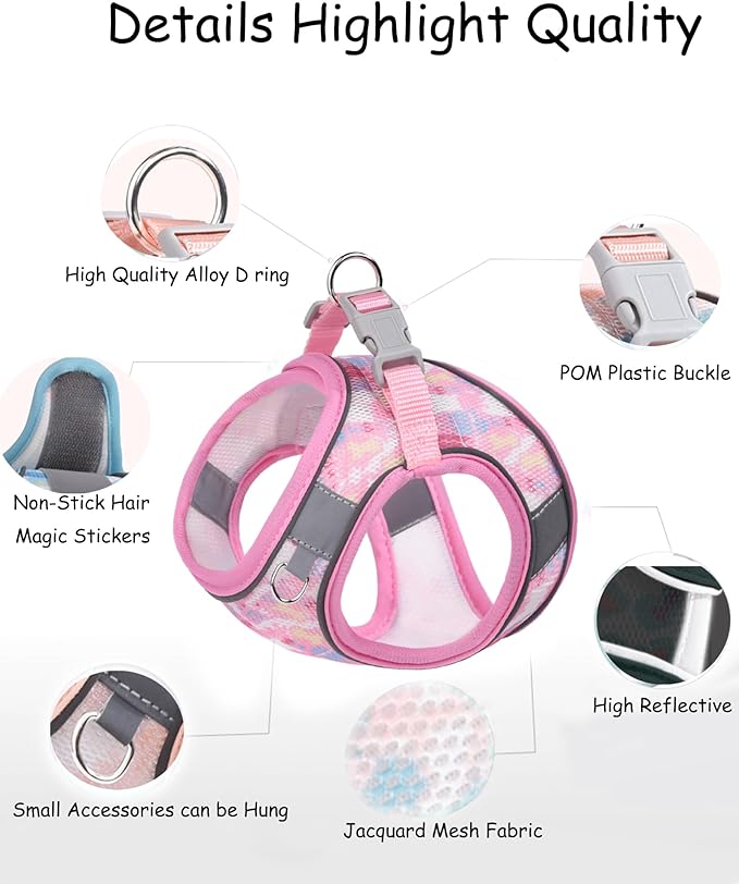 Dog Harness for Small Medium Dogs No Pull, Cat Harness and Leash Set, Step in Puppy Harness. (Pink, M)