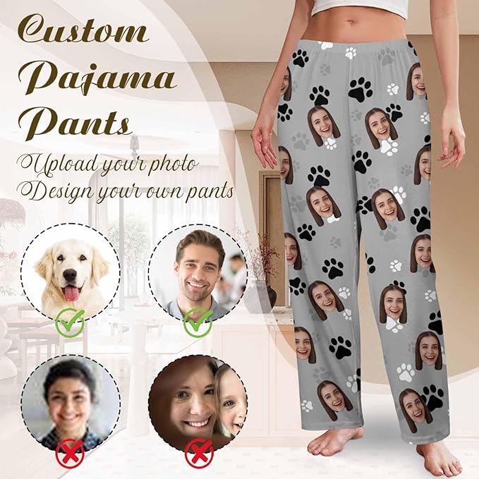Custom Couple Pajama Pants Sock with Funny Face, Personalized PJ Anniversary Birthday Women Men Pants