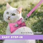 Cat Harness and Leash Set,Escape Proof Kitten Harness,Step in Adjustable Soft Lightweight,Easy Control,Reflective Strips Comfortable for Walking Travel(Pink,XXS)