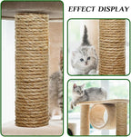 Natural Sisal Rope 1/4 Inch by 49-Feet for Cat Scratching Post Tree Tower Replacement Repair and Replace, DIY Hemp Twine Rope for Kittens Shelves Furniture Window Bed Perch Climbing, 6mm by 15m