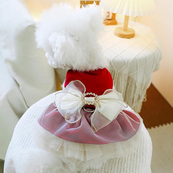 Fashion Sweet Puppy Dog Blingbling Princess Skirt Pet Dog Lace Cake Camisole Tutu Dress H-red S