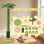 41'' Tall Cat Scratching Post,3.8'' Diameter Sisal Rope Scratcher Ball with Wood Interactive Ball Toy for Indoor Large Cats,Scratcher with 360° Rotating Hanging Ball,Self Groomer Brush for All Cats
