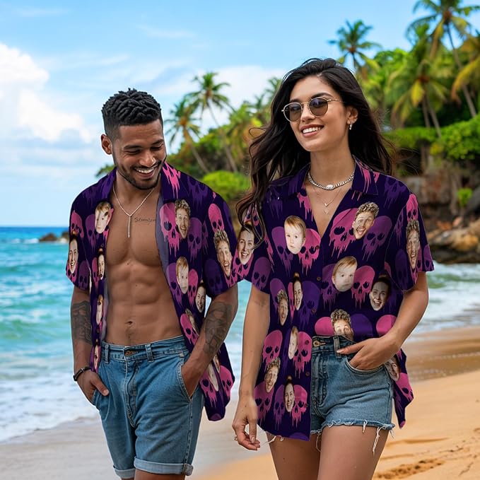 Custom Hawaiian Shirt with Face for Men, Unisex Tropical Beach Shirts Personalized Casual Funny Hawaii Button Down Shirts