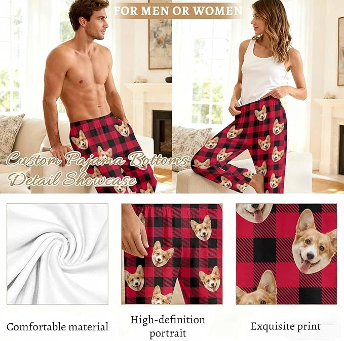 Custom Couple Pajama Pants Sock with Funny Face, Personalized PJ Anniversary Birthday Women Men Pants