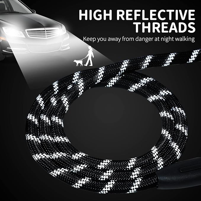 Long Dog Leash for Training 50Ft-Reflective Nylon Rope with Swivel Hook-Recall Agility Lead for Large Small Medium Dogs Outside Walking Hiking-Black Diam 1/2"