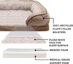 Furhaven Memory Foam Dog Bed for Large Dogs w/ Removable Bolsters & Washable Cover, For Dogs Up to 125 lbs - Plush & Velvet Waves Perfect Comfort Sofa - Brownstone, Jumbo Plus/XXL