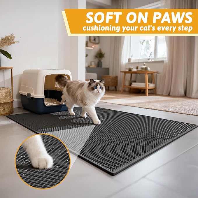 Pieviev Cat Litter Mat Double Layer Waterproof Urine Proof Trapping Mat 1 Pack (Black, 47x36 Inch (Pack of 1))