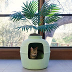 Good Pet Stuff Hidden Litter Box Planter, Decorative Cat Litter Enclosure with Carbon Filter, Artificial Plant, Easy Clean, Improved Design, Round Style, Base Kit, Sage Green