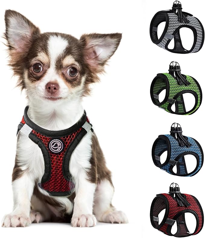 Dog Harness for Medium Dogs Chihuahua Harness Tiny Dog Harness for Cats Dogs Adjustable Reflective Pet Harness Small Cat Harness (Red, Medium)