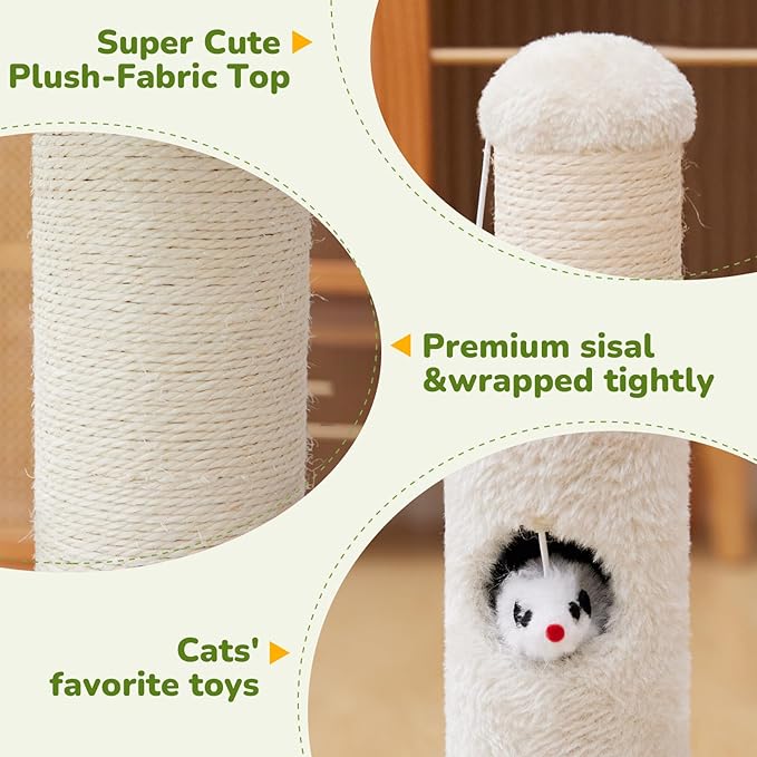 Cat Scratching Post for Kitten, 23in Tall Cute Small Cat Scratching Post with Premium Sisal Rope and Dangling Cat Toy Balls (White