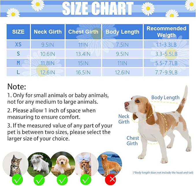 Dog Dress Bowknot Harness Leash Set for Small Girl Dogs Blue Daisy Floral Dog Cat Clothes Cute Puppy Outfits Pet Clothes Spring Summer Breathable Dresses(X-Small)