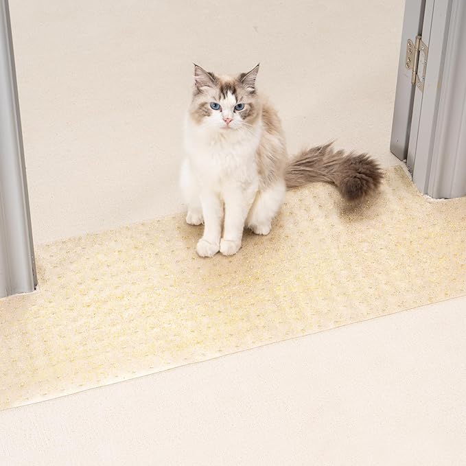 Uross Carpet Protector for pets - Cat Carpet Protector for Doorway, Anti Scratch Under Door Cat Scratch Protector Mat, Easy to Cut Plastic Carpet Scratch Stopper, Cat Scratch Guard Carpet 3.6FT-Golden